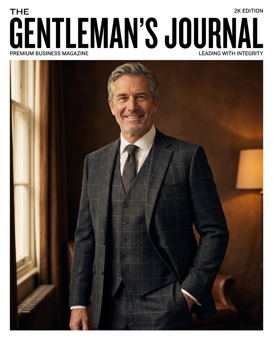 A distinguished British gentleman in a tailored suit — the face of confident family protection